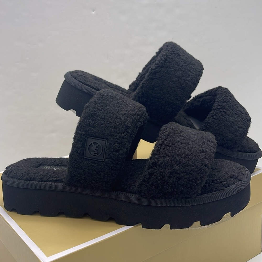 Michael Kors Black Faux Shearling Slides - Picture 7 of 16